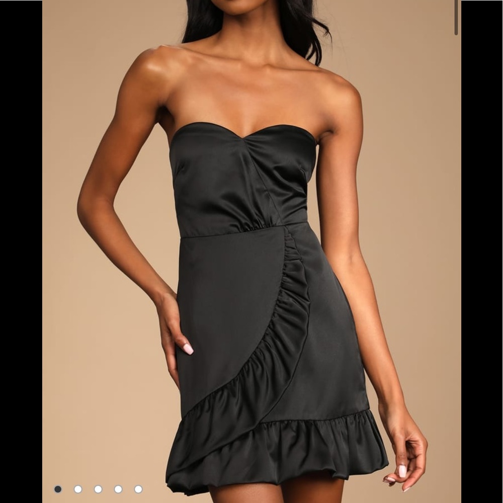 Lulus Adorable Admirer Black Ruffled Strapless Mini Dress